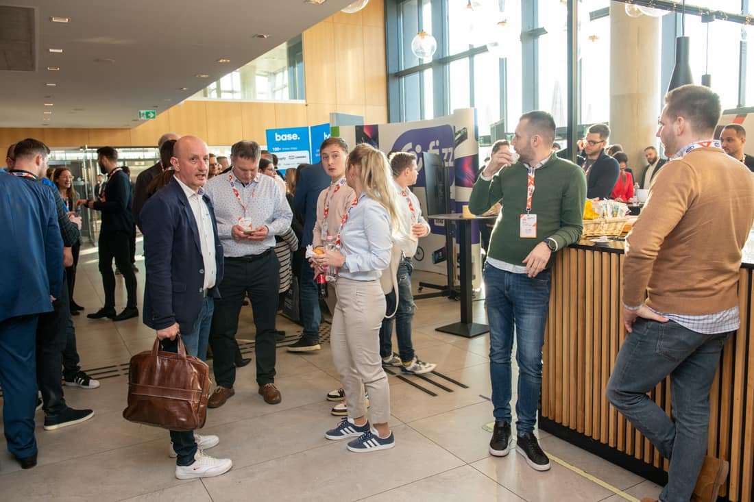 Conference attendees networking